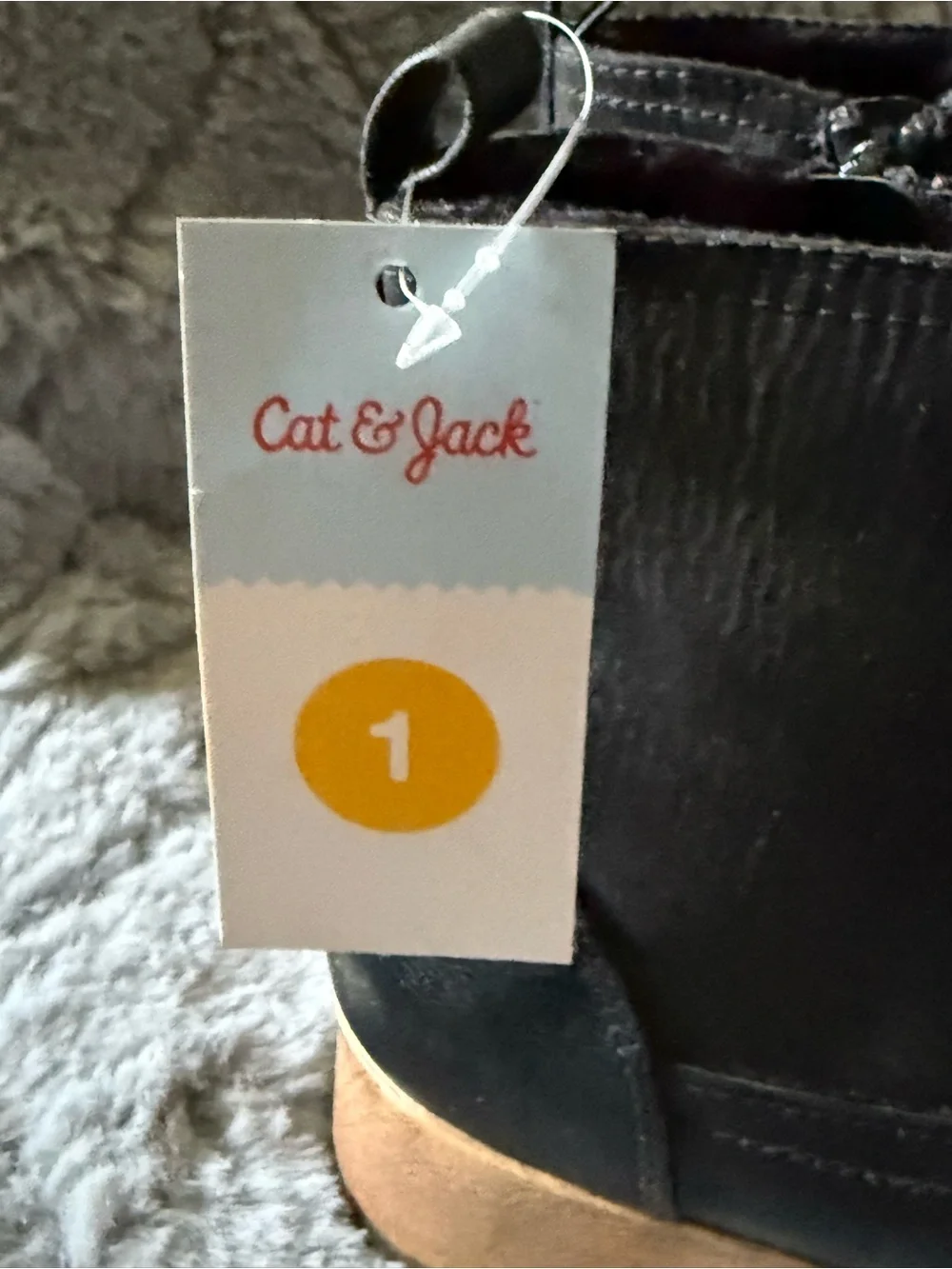 Cat & Jack Black Ankle Boots with Tan Platform Size 1 New